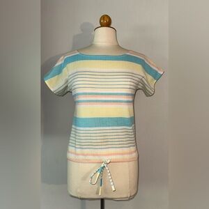 Perry New York Petites Colorful Stripes Short Sleeve Top Size Medium